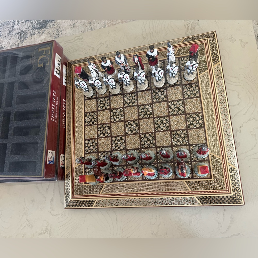 Handmade Chess-The board is Khatam Kari 50by50cm - Chess figures made of chuck